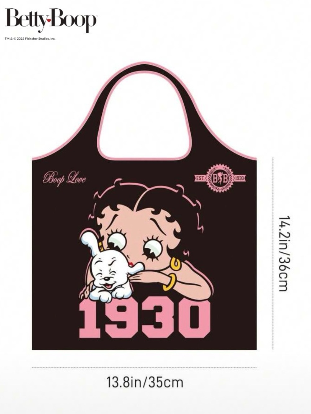 Betty Boop 1930 Foldable Tote Bag with Matching Storage Pouch 13x14 - Picture 4 of 4